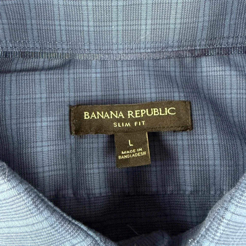 Banana Republic Shirt Men's L Blue Slim Fit Plaid Long Sleeve Button Up Cotton